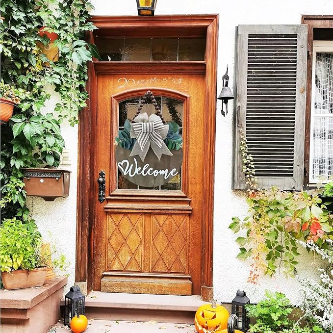 3D Welcome Sign for Front Door |Home/Farmhouse Porch Décor Wooden Hanging Sign with Artificial Leaves and Rustic Beads | Christmas Classroom |12" Round