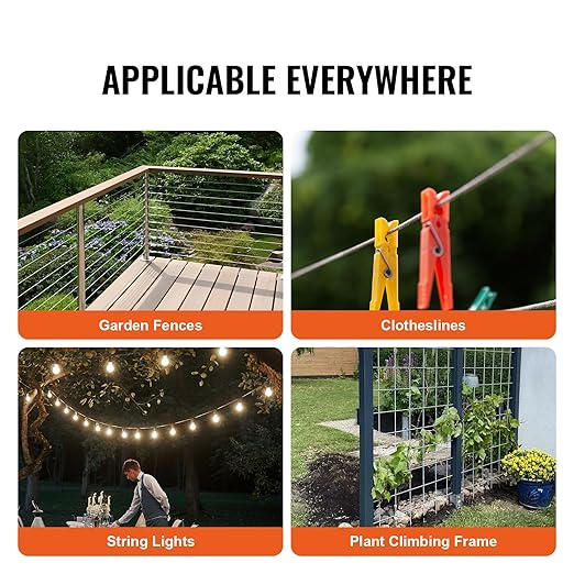 VEVOR 1/8 Wire Rope Kit, 100 FT Vinyl Coated 304 Stainless Steel Cable with 59 Accessories, Turnbuckles, 650 lbs Breaking Strength, Marine Aircraft Grade for Handrail Stair Decking Fence Outdoors