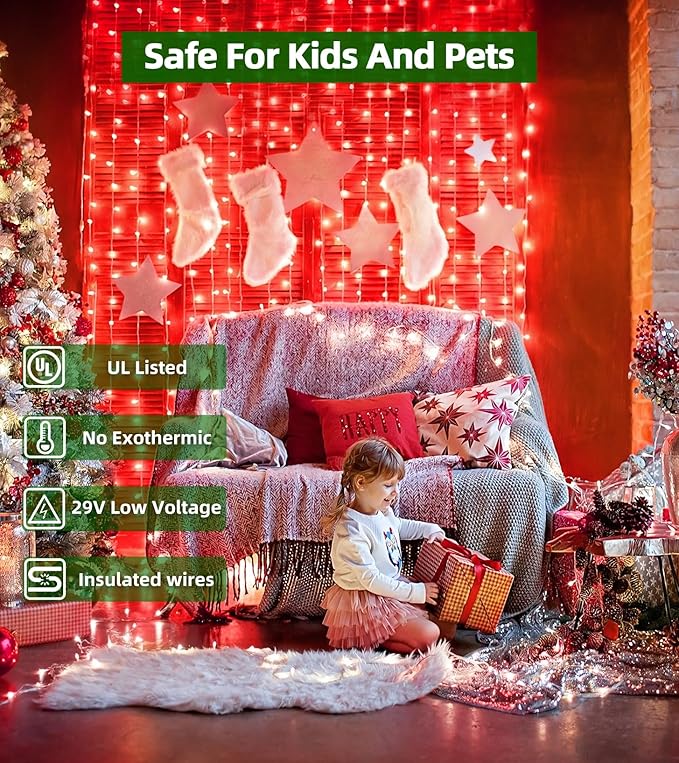 1500 LED 492FT Christmas Lights With Timer Memory - Green Wire String Lights for Indoor Outdoor Decorations, Christmas Tree, Party, Xmas, Wedding, Garden, Patio - Red