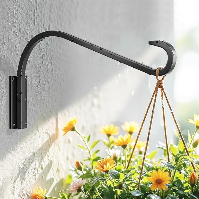 16 Inch 1 Pack Plant Hanger for Indoor/Outdoor Wall Mount - Heavy Duty Hanging Plant Holder & Bird Feeder Hook, Decorative Black Metal Wall Hangers for Plants, Flower Baskets
