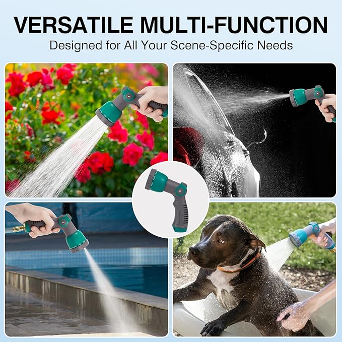 Garden Hose Nozzle, Water Hose Nozzle Heavy Duty, Hose Sprayer Nozzle with 10 Adjustable Patterns, Spray Nozzles for Garden Hose, Hose Sprayer Thumb Control for Plants, Lawn, Garden, Car, Pet