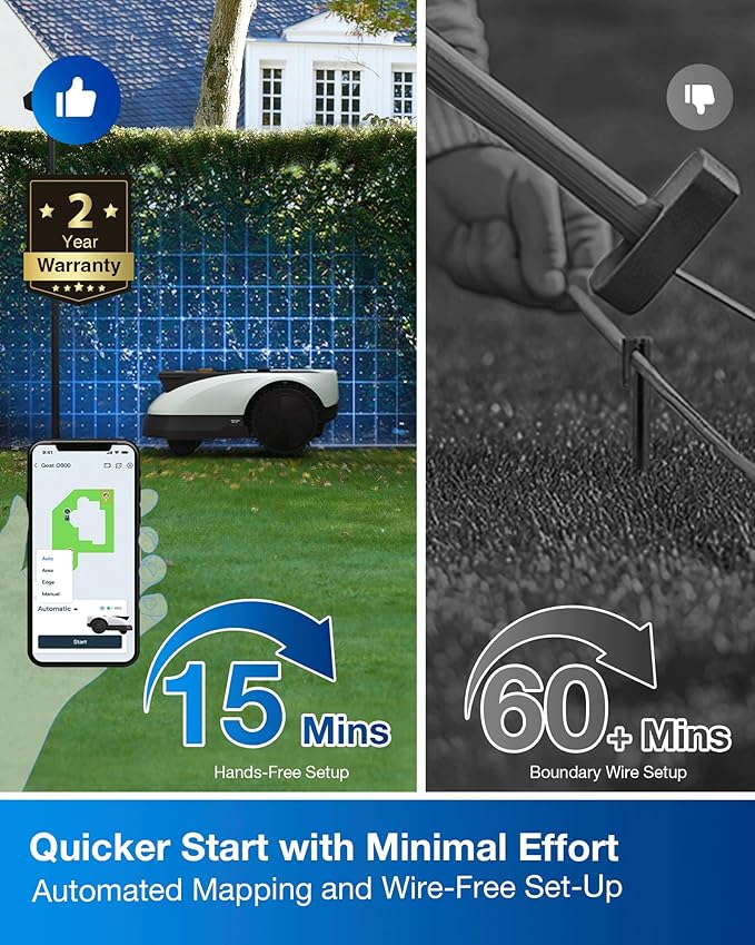 ECOVACS Goat O1000 RTK Robot Lawn Mower, Perimeter Wire Free Vision Robotic Lawnmower for 1/4 Acres Lawn, Automated Mapping, APP Control, 3D Obstacle Avoidance, Zero-Edge Cutting