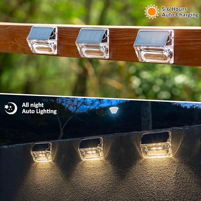 Solar Outdoor Lights, 16 Pack Solar Fence Lights, Deck Lights Waterproof Solar Powered Outside Lighting for Step Railing Wall Pool Stair Yard Garden Patio Pool Decorations (Warm White)