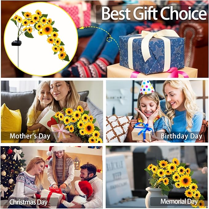 Solar Garden Lights Outdoor, 2 Pack Sunflower Lights with 46 Lifelike Sunflower, Waterproof 90 Bright LED Fall Garden Decor Solar Flowers for Patio Flowerbed Yard, Gift for Mom