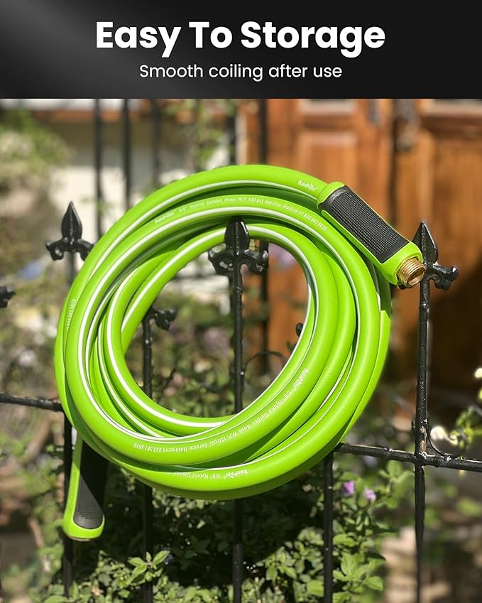 RAINPOINT Garden Hose 75ft - Flexible Heavy Duty Water Hose with Swivel Handle - Lightweight, Hybrid Rubber, 5/8", Male to Female