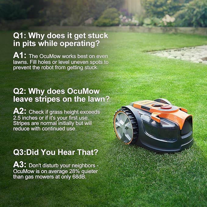 LawnMaster OcuMow™ Perimeter Wire Free Robot Lawn Mower Cuts Small Lawns 1000-2000 Square Feet with Optical Navigation, Obstacle Avoidance, Low Noise and No Go Function