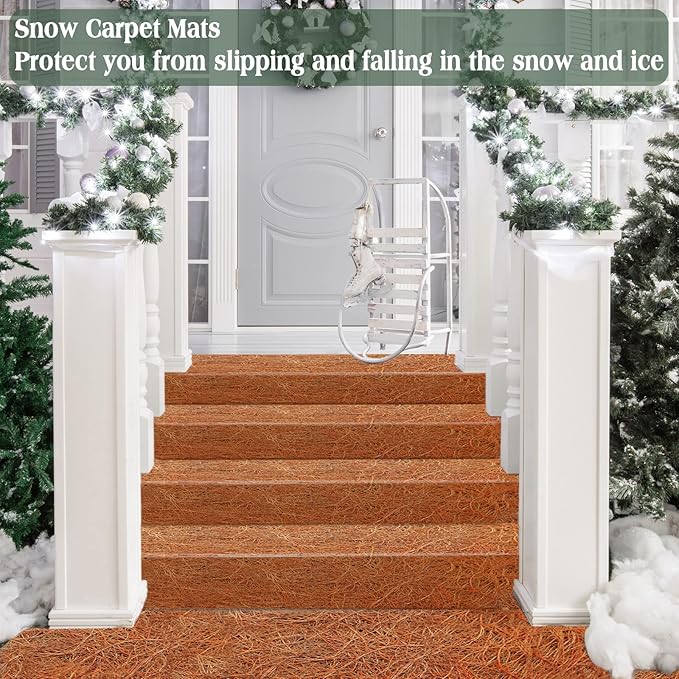 ZeeDix 2 Pack 16 x 80 x 0.28inches Thickened No-Slip Ice and Snow Carpet Mats- Natural Coconut Fiber Carpet for Garden, Front Door, Stairs, Porch Outdoor Safer Walking