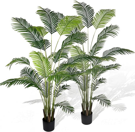 Worth Garden 82in 2-Pack Artificial Areca Palm Tree in Pot, 7ft Fake Cane Palm Silk Plant Indoor Outdoor, Dypsis Lutescens, Lifelike Faux Silk Plants Home Decor