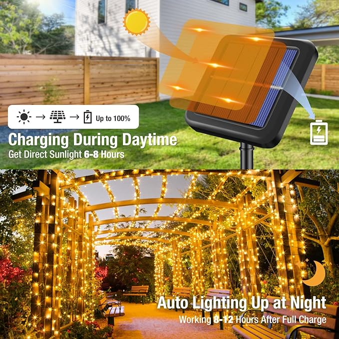 btfarm 2 Pack Solar String Lights Outdoor, 240LED 78Ft Solar Christmas Lights Outside Waterproof, 8 Modes Solar Powered Tree Twinkle Light for Garden Yard Patio Party Decoration,Warm White