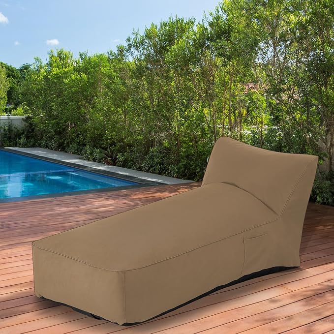 Modern-Depo Outdoor Chaise Lounge Chair, Sunbed UV Resistant Sofa Couch Patio Furniture Waterproof Outside Sunlounge Reclining Sunbathing Bed Comfy Single Chaise Daybed for Garden, Pool, Beach, Beige