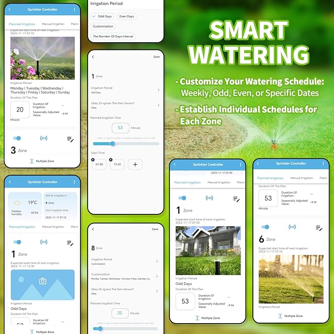 8 Zones WiFi Smart Sprinkler Controller, Briidea Automatic Irrigation Controllers with Customized Watering Schedule & Seasonal Adjustment, Water Efficiently and Keep Your Plants Healthy