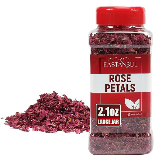 Eastanbul Dried Rose Petals, 2.1oz, Premium Edible Rose Petals, Dried Flower for Herbal Tea, Decoration, Sprinkles, Dessert Topping, From Mediterranean Flowers, Natural, Vegan, Gluten Free, Non GMO