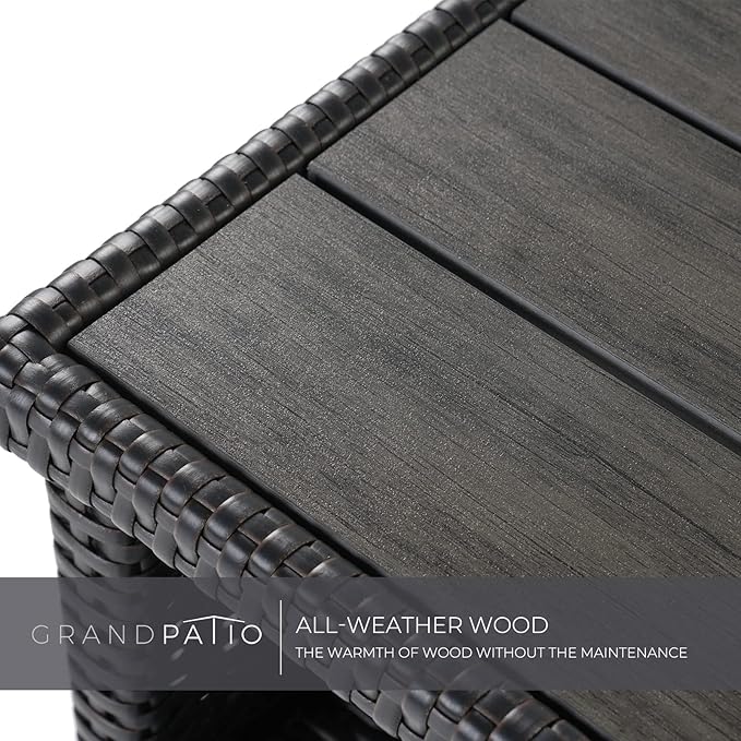 Grand patio Wicker Storage Cabinet Outdoor Waterproof Buffet Cabinet Patio Bar Table with Two Doors and Shelves Wicker Sideboard for Garden Kitchen Pool Dark Brown