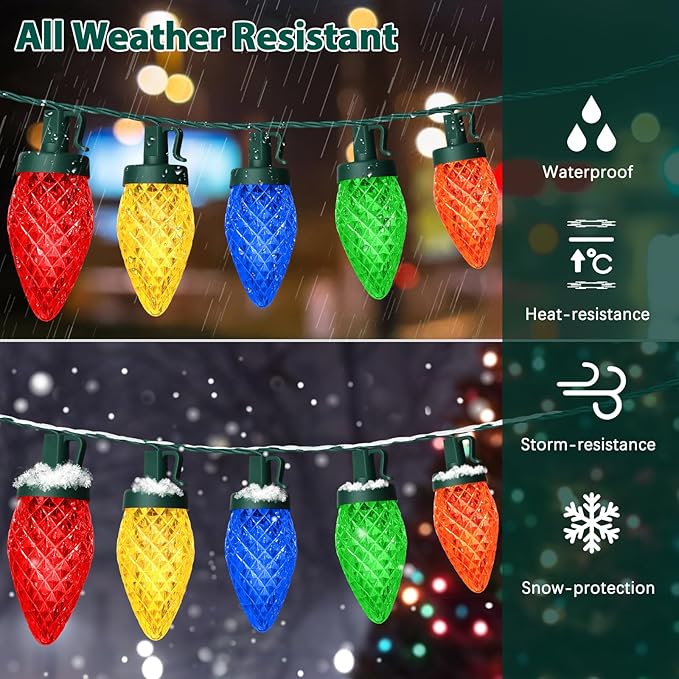 C9 LED Christmas Lights, 67FT 100 Bulbs Outdoor Christmas Decorations for House Waterproof String Lights Extendable Green Wire Fairy Lights for Patio Xmas Garden Party Wedding Indoor Multicolor