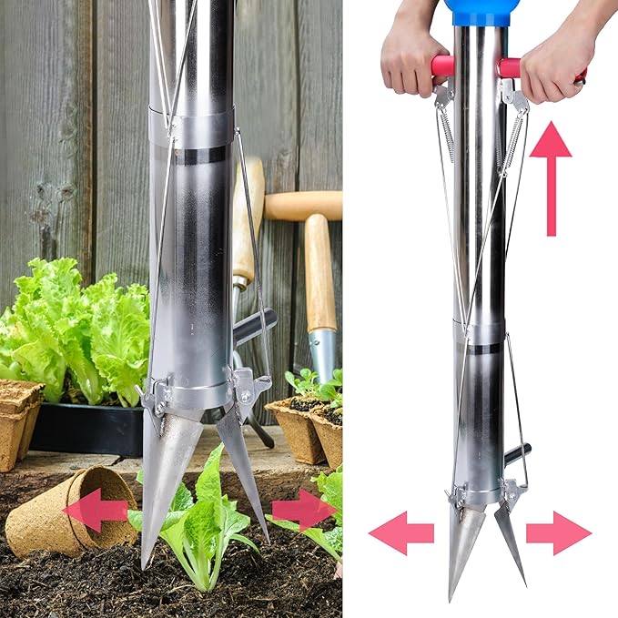 AIWFL Seedling Transplanter Long Handled Bulb Planter Tools Vegetable Young Plant Manual Plant Transplanter Stainless Steel Planting Garden Tools
