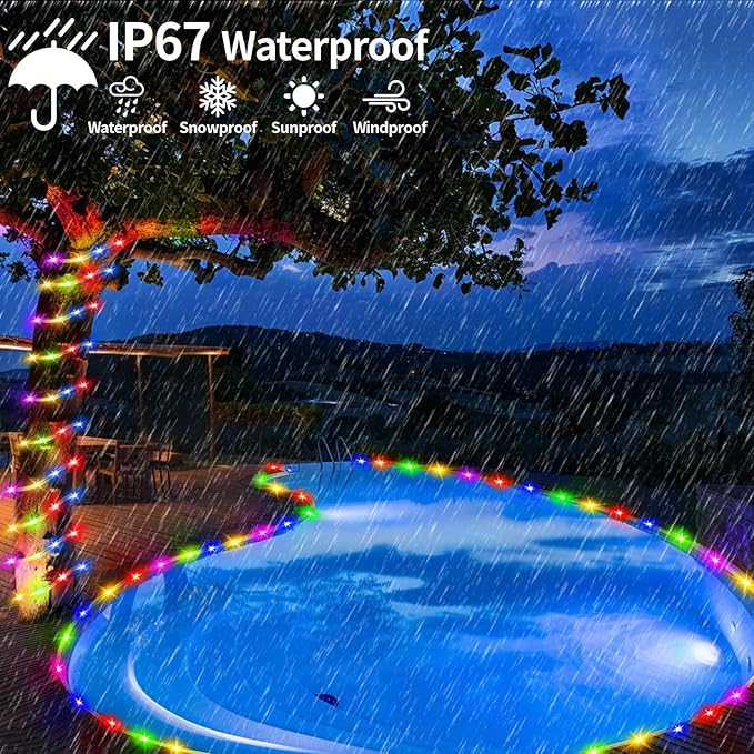 Solar Rope Lights 4 Pack,39FT 100LEDs Multicolored Waterproof Outdoor String Lighting,Remote-Control, for Pathway Pool Patio Garden Palm Tree Christmas Halloween(Multi-Color)