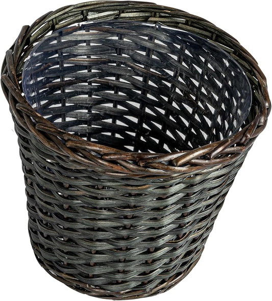 Household Essentials Woven Willow Waste Basket with Plastic Liner, Blue/Grey