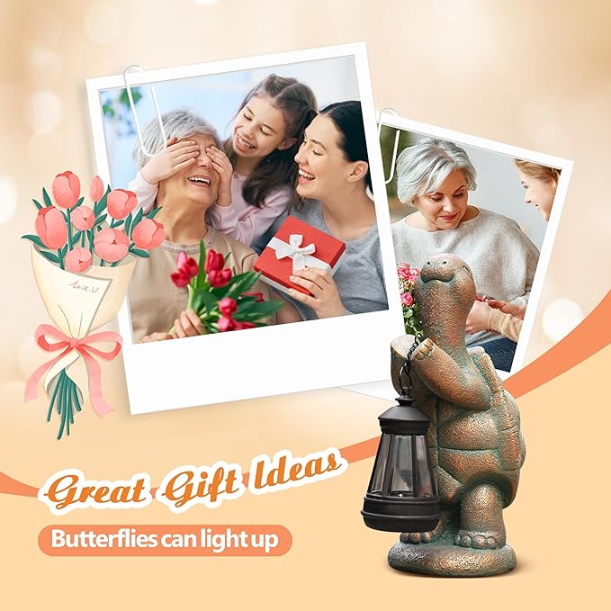 Turtle Solar Powered Outdoor Garden Statue, Resin Turtle Statue with Solar Light Lantern, Decorative Lawn, Yard Outdoor Turtle Decoration. Unique Home Decoration, Gifts for Women