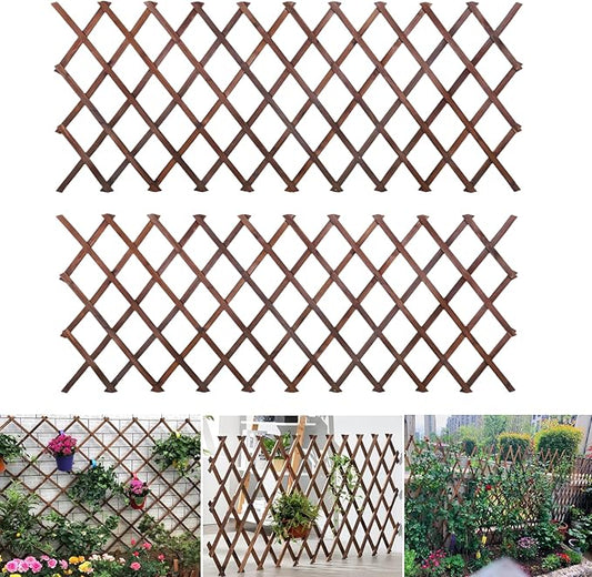 2PCS Expandable Garden Trellis, 38" x 89" Large Wooden Lattice Fence Wall Panel Stretchable Decorative Fences Lattice Trellis for Climbing Plants Outdoor Ivy Vine Rose Clematis Garden Patio Room Decor