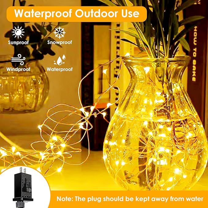 66Ft 200 LED Fairy Lights Plug in, Waterproof String Lights Outdoor & Indoor 8 Modes Christmas Light Bedroom Decor, Timer Twinkle Lights for Girl's Room Garden Party Christmas Decorations (Warm White)