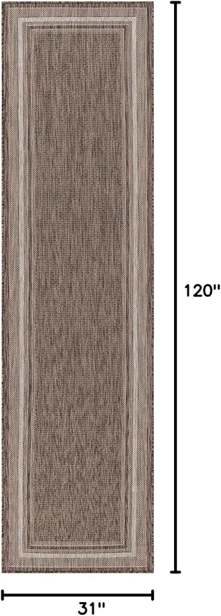 Unique Loom Outdoor Border Collection Area Rug - Soft Border (2' 7" x 10' Runner Brown/Ivory)