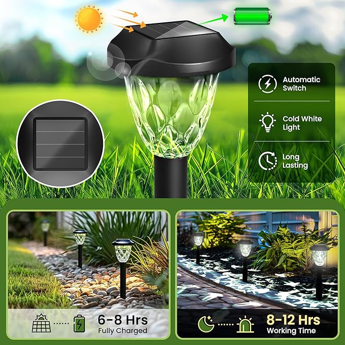 Solar Outdoor Lights Waterproof,Solar Pathway Lights Outdoor with Great Pattern, Auto On/Off Garden Decor for Outside Garden Walkway Driveway Pathway(12 Pack)