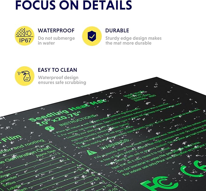 iPower 10" x 20.75" Seeding Heat Mat with Temperature Adjustable Knob and Digital Thermometer, Durable Warm Hydroponic Plant Germination Starting Pad