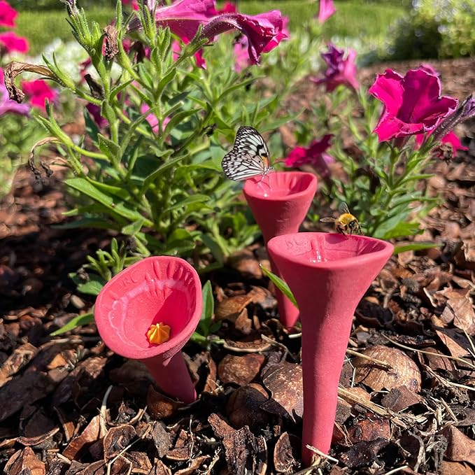 5 Pack, Bee Watering Station, 100% Handmade Porcelain, Bee and Butterfly Feeder for Garden, Outdoor Feeder for Thirsty Pollinators, 0 Plastic, Bee Attracting Glaze (5, Butterfly Special Red)