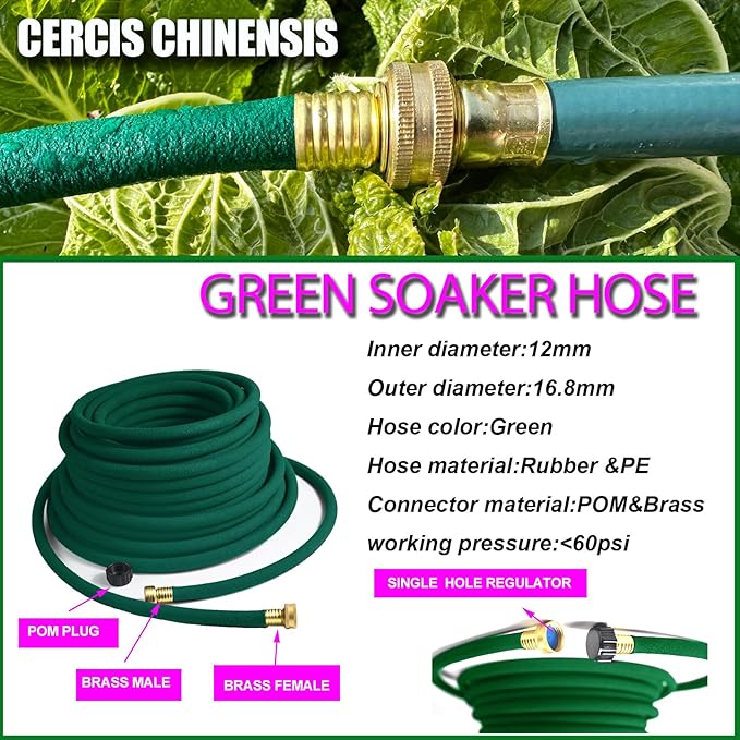 3 PCS 25ft Soaker Hose 1/2inch With Brass End,Green Rubber Hose Water Saving up to 70%,Durable Flexible garden hose 25 ft that irrigation for Patio Lawn,Trees,Vegetables and Flowers.