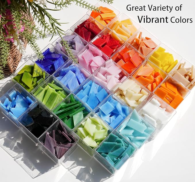 Lanyani Large Glass Tiles for Mosaic Crafts, 1.3 Pounds/250 Pieces Bright Opaque Stained Glass Tiles, Colorful Mosaic Tiles Pieces for Mosaic DIY Hobbies Home Decor, Versatile 4 Shapes Mixed
