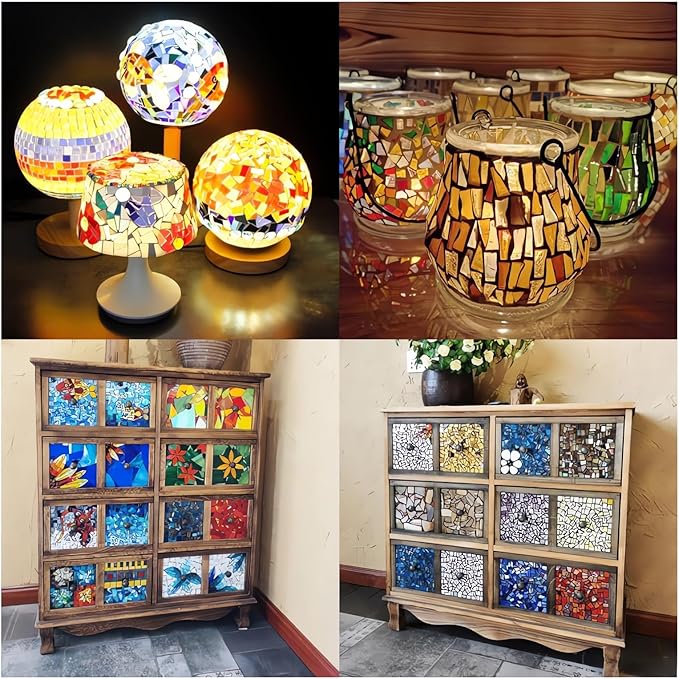 White Mixed Irregular Mosaic Glass Mosaic Tiles Pieces, 300 Grams Mosaic DIY Set Adult Mosaic Set, Mosaic Crafts Mosaic Making Supplies