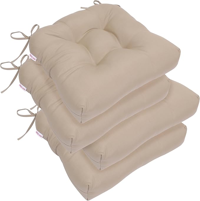 RACE LEAF 4 Pack 17x17 Inch Patio Chair Cushions, Thickened Seat Cushions Waterproof Stain Resistant with Non-Slip Ties (Khaki)