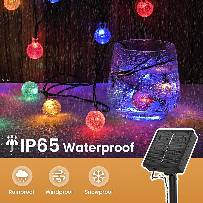 2 Pack Solar Lights Outdoor Waterproof, Total 72ft 120 LEDs Crystal Globe with 8 Modes, Solar String Lights for Outside, Patio Porch Garden Yard Christmas Wedding Party Decor (Multicolor)