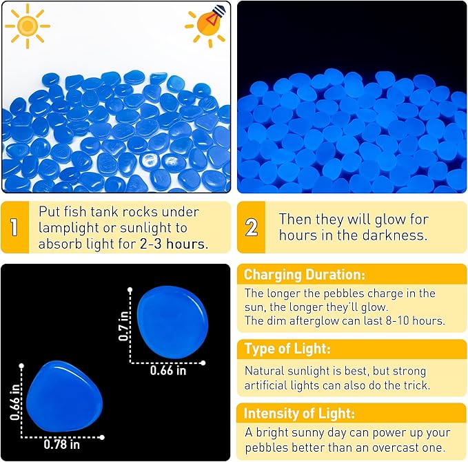 Glow in The Dark Fish Tank Rocks,Blue Glowing Rocks Stones Resin Glow in Dark Pebbles for Outdoor Garden, Fish Tank, Aquarium, Landscaping,Driveway Decoration,11 oz