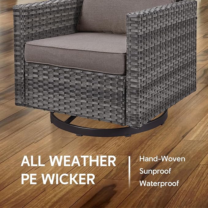 7 Piece Wicker Patio Furniture with Fire Pit Table - Outdoor Conversation Set with 50,000 BTU Fire Pit, All Weather Rattan Patio Set for Deck Backyard Garden - Grey Wicker Grey Cushion