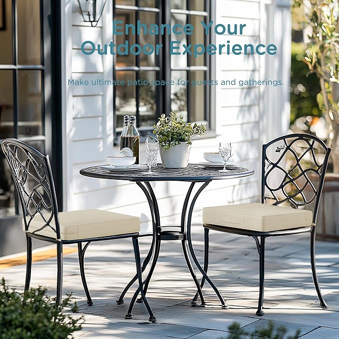 Codi Patio Chair Cushions 19x19 Inch, Waterproof Seat Cushion for Outdoor Furniture with Handles & Adjustable Straps, Fade Resistant - Set of 2, Beige