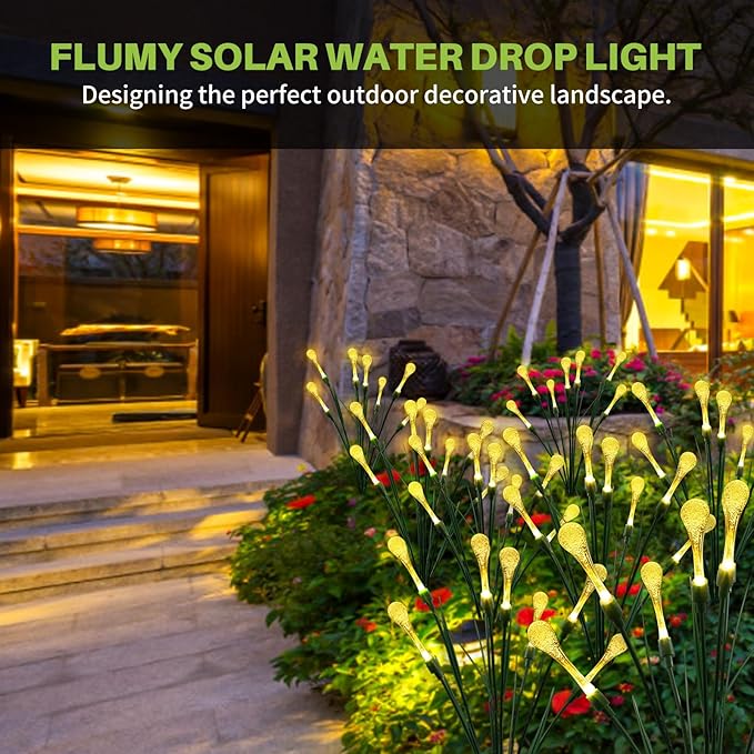 Solar Lights Outdoor Waterproof Upgraded Outdoor Solar Lights for Yard Patio Garden Decor, Solar Lights for Outside Gardening Supplies, Water Droplets Garden Lights Solar Powered Outdoor (2 Pack)
