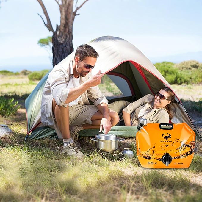 Collapsible 8L Water Storage Bag, BPA-Free Portable Folding Water Jug with Adjustable Faucet, Leakproof Emergency Water Bag for Camping, Hiking, Riding, Outdoor Sport (Orange, 4)