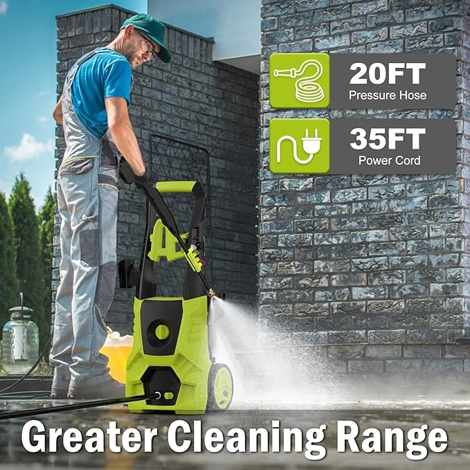Pressure Washer, 5000PSI Max 3.6GPM with Foam Cannon 35FT Power Cord 4 Nozzles for Cars, Green