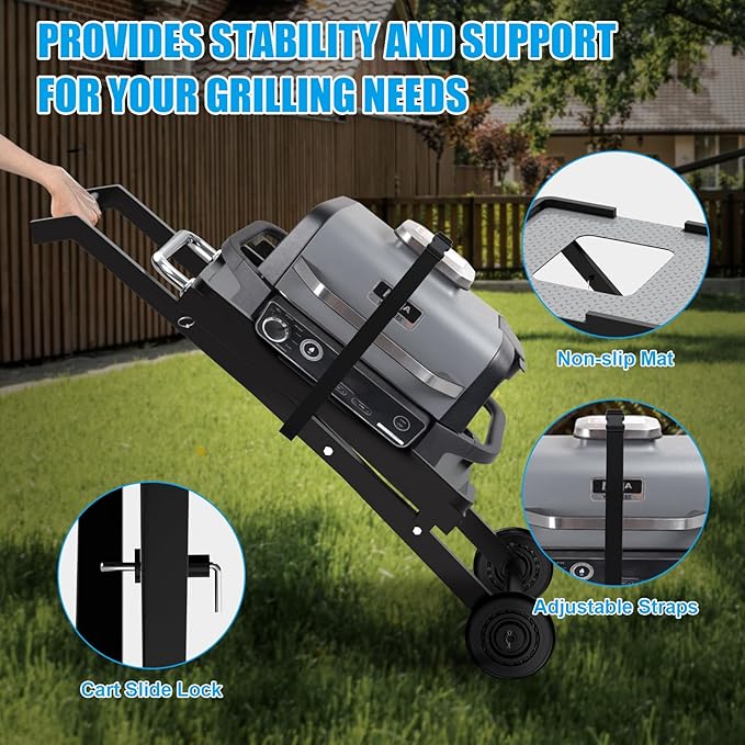 Collapsible Grill Stand for Ninja Woodfire OG701 OG800 OG900 Series & OO101 Pizza Oven Grill,Outdoor Table Cart with Side Shelf for Ninja XSKSTAND XSKUNSTAND Woodfire OG 700 Series,Foldable