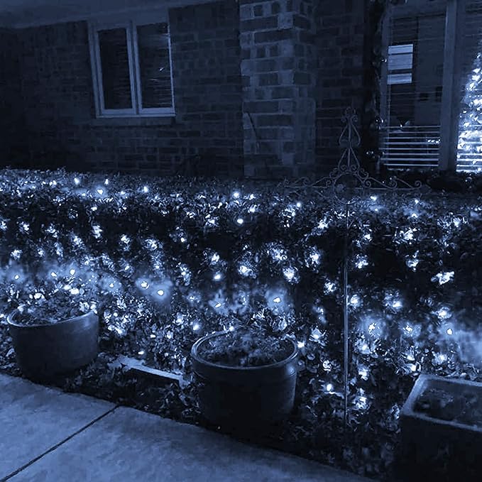 Dazzle Bright Christmas Net Lights, 360 LED 12FT x 5 FT Green Wire Waterproof Connectable String Lights with 8 Modes, Christmas Outdoor Lights for Bush Garden Party Wedding Holiday Decoration (White)