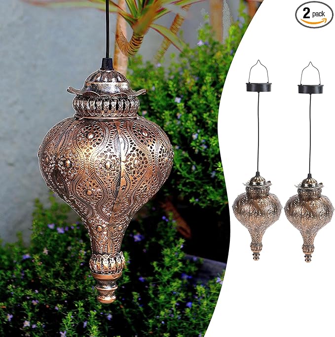 Solar Moroccan Lantern Outdoor Garden Decor(2 Pack) Solar Lanterns Outdoor Waterproof, Lanterns Decorative Outdoor Lights for Patio Pathway Yard Porch Backyard.