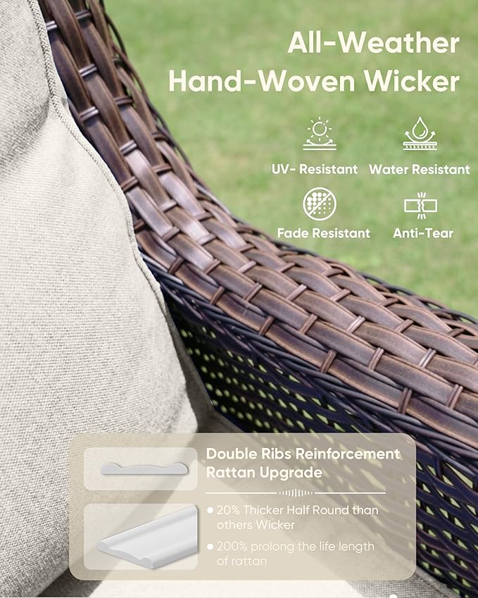 HUMMUH High Back Outdoor Swivel Rocker Patio Chairs Set of 2 with 5-Inch Thick Cushions, All-Weather Wicker Patio Furniture for Porch,Poolside, Deck, and Yard