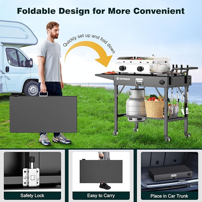 Outdoor Griddle Table, Blackstone Griddle Stand, 440lbs Folding Grill Cart, Pizza Oven Table Stand for Onni,Food Prep Table with Wheels for Outdoor BBQ Camp Ninja Woodfire Grill Stand, 31"W x 17"D