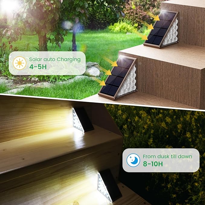 Solar Step Lights for Outside,6pack Solar Stair Lights Outdoor Waterproof IP67,Outdoor Deck Step Lights,Solar Outdoor Lights for Staircase,Patio,Front Step(Cool Brown)