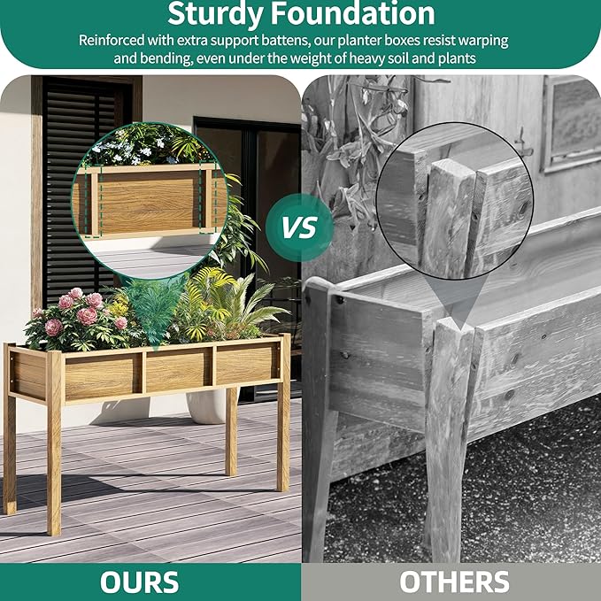 YITAHOME Raised Garden Bed, 47x18x31 Inch HIPS Poly-Wood Weather-Resistant Elevated Planter Box with Legs for Vegetable Flower, Brown