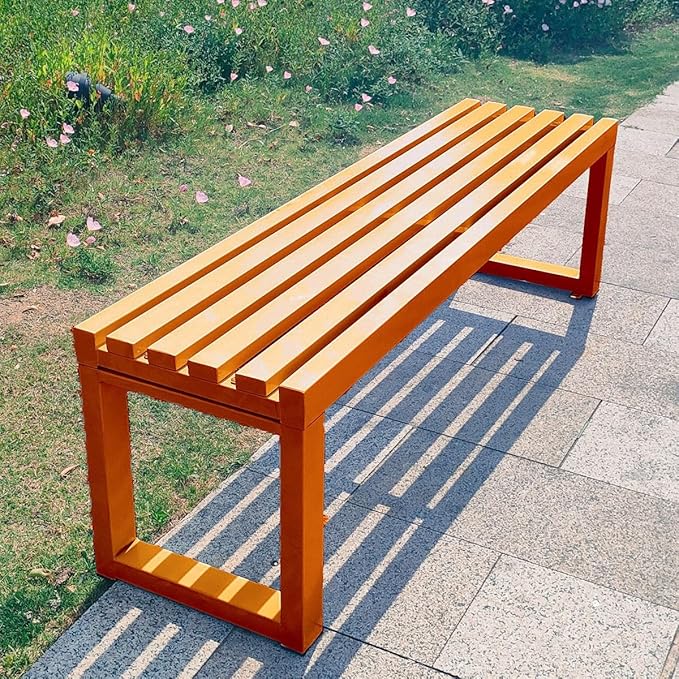 Weatherproof Metal Dining Bench, Outdoor Bench Backless Patio Bench 2-Person Farmhouse Bench Garden Bench for Kitchen, Living Room, Entryway(Orange,59in)