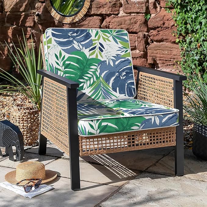 LVTXIII Patio Chair Cushions 22"x22"x3", Water-Repellent Outdoor Seat Cushions for Patio Furniture, Square Chair Pads with Ties for Home Garden Decoration, Set of 2, Islamorada Blue Green