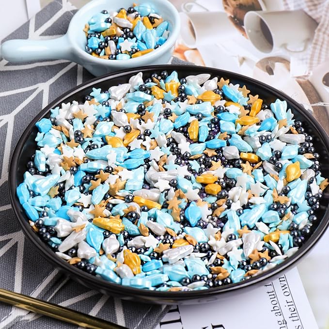 Space themed Sprinkles for Cake Decorating, Rocket, Planet, Star & Pearl Sugar Mix for Baking Cupcakes, Cookies, Donuts & Ice Cream, Birthday Party Supllies