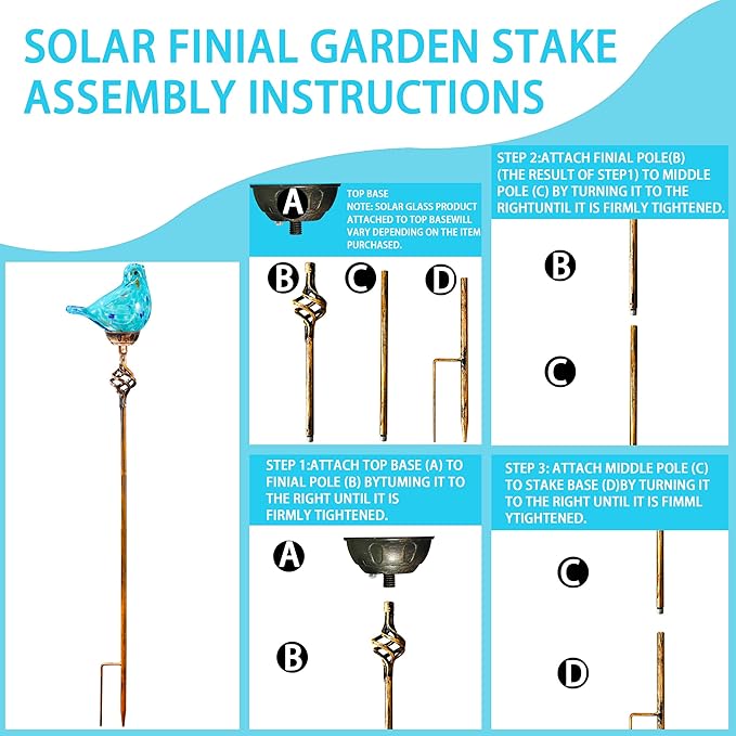 Decorative Solar Lights, Outdoor Solar Bird Stake Lights, Hand Blown Glass Decorative Garden Pathway Lights Outdoor Waterproof Glass Stakes (Light Blue)
